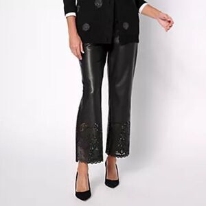Isaac Mizrahi Live! Regular Perforated Hem Faux Leather Pants Black 10T NWOT